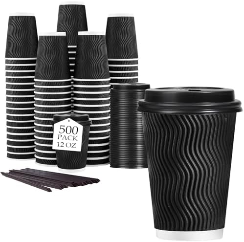 Lamosi 500 Pack 12 oz Coffee Cups with Lids, Disposable To Go Paper Cups