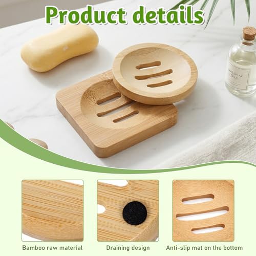 2 Pcs Bamboo Soap Dish Holders, Shower Steamer Holder, Round Natural Wooden Soap Trays, Rustic Bathroom Accessories for Kitchen Bathroom Accessories(Round and Square)