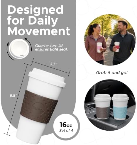 Copco Acadia Travel Mug, 16 Oz - Pink, Azure, Brown, Red, Set of 4