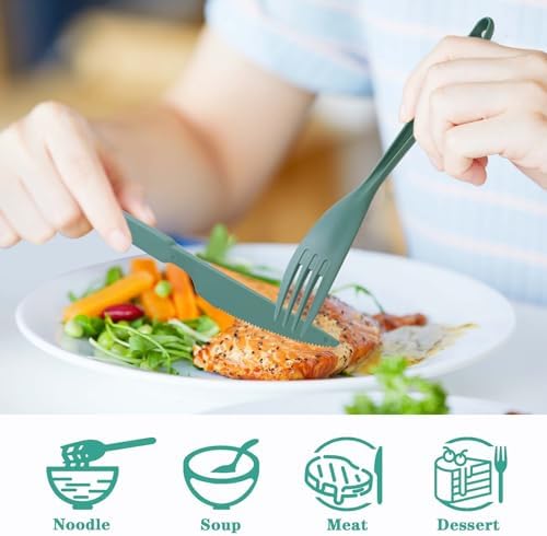 Large Reusable Travel Utensils with Case, Plastic Camping Cutlery Set