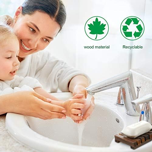 Honoson 5 Pieces Wooden Soap Dish Holder Tray Wood Bar Soap Holder Tray Self Draining Saver for Shower Bathroom Kitchen