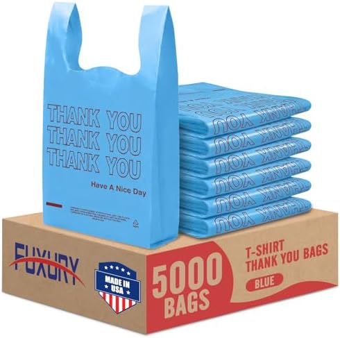 Fuxury 5000 (5K) Count Blue Plastic Thank You Shopping T-shirt Bags