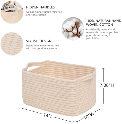 CubesLand Cube Storage Organizer Basket Bin, Cotton Rope Shelves Basket