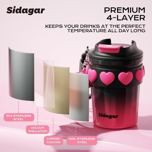 12 oz Insulated Coffee Tumbler with Lid, Cute Travel Mug, Black