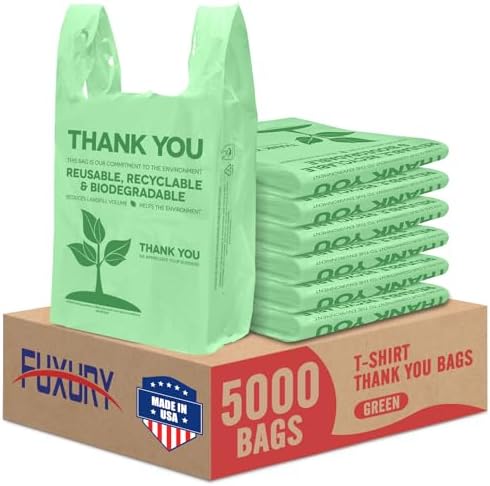 Fuxury 5000 (5K) Count Green Plastic Thank You Shopping T-shirt Bags