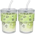13oz Glass Tumbler with Straw and Lid, Leak Proof Iced Coffee Cup, Thick Wall BPA Free Drinking Glass Water Cups for Iced Coffee, Matcha, Smoothie and Travel-(Clear-2pack)