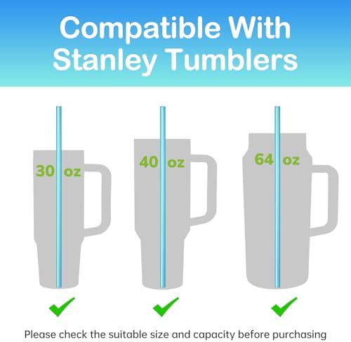 NiHome 12-Pack Plastic Reusable Straws Fit for Stanley 40 30 64 oz Tumbler