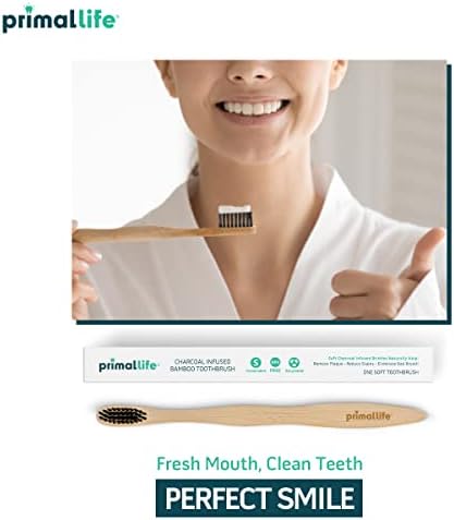 Primal Life Organics - Charcoal Toothbrush, Made with Charcoal & Bamboo, Biodegradable, BPA-Free, Perfect for Kids & Adults, Recyclable, Gently Massages Gums & Teeth, Zero Waste Toothbrush, (2-Pack)