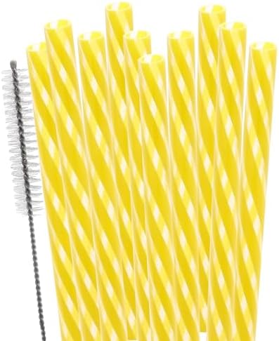 Dakoufish Replacement Straws for StanleylOwalalHydro Jug 40oz 30oz Tumbler,10 Pack 12 Inch Yellow Reusable Straws With Cleaning Brush For Stanley Simple Modern Cup,Dishwasher Safe.