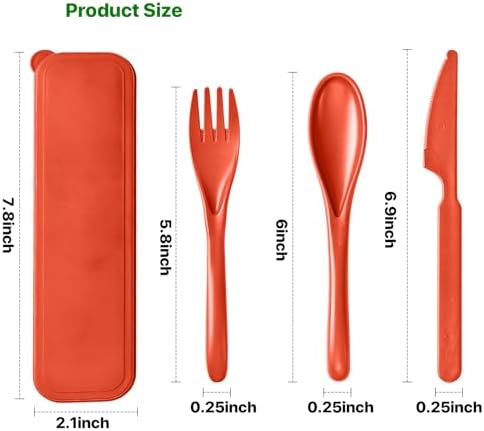 Travel Utensils Set with Case, 8 Sets Camping Utensils Reusable Wheat Straw Utensils Set With Case, Knife Spoon and Fork Set for Lunch Box