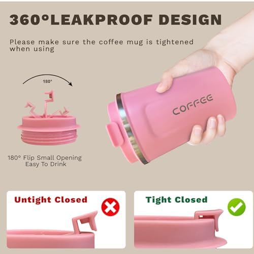 SPLMIFA Travel Coffee Mugs Leak-Proof, Reusable Coffee Cups with Lids, Stainless Steel Vacuum Insulated Coffee Tumblers, Thermal Insulation Cups for Men and Women Hot & Cold Drinks(2nd-Pink, 17OZ)