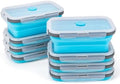 Collapsible Silicone Food Storage Containers Set with Lid & Air Vent,Foldable Lunch Containers (8PCS,Blue,27oz)
