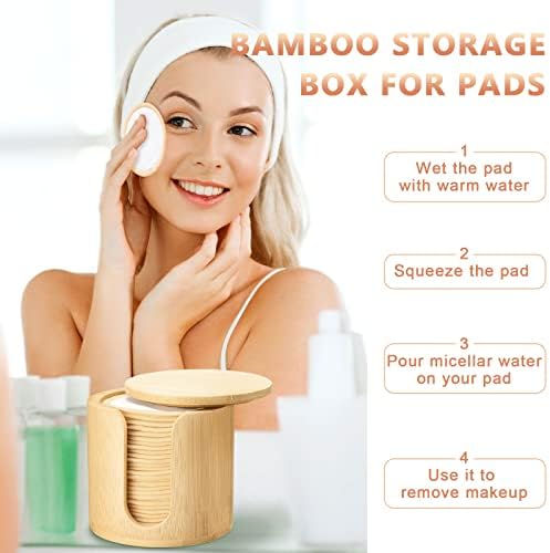 Foaincore 40 Pcs Reusable Makeup Remover Pads with Mesh Storage Bag and Bamboo Box Washable Bamboo Cotton Rounds Soft Reusable Face Pad for Toner Skin Various Skin Care Products(White, Tan)