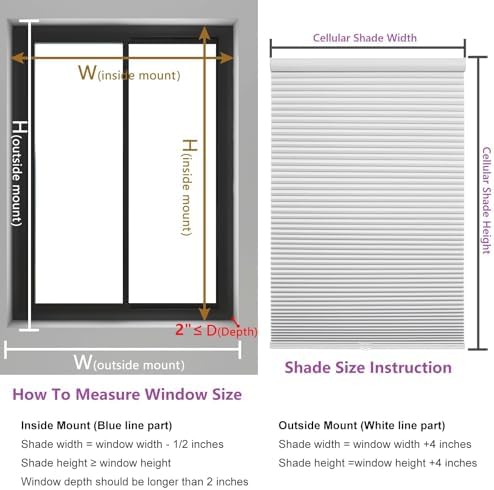 Custom Size Blinds Cellular Shades Cordless for Indoor Windows, Customizable Honeycomb Blind Thermal Insulated Easy Install for Bedroom, Bathroom, Nursey, Blackout Taupe