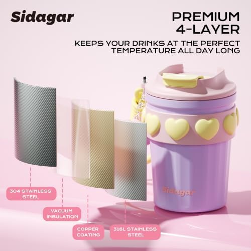 12 oz Insulated Coffee Tumbler with Lid, Cute Travel Mug, Purple