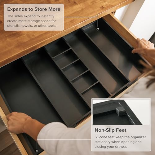 KitchenEdge Utensil & Junk Drawer Organizer, 16-28 in, Black Bamboo