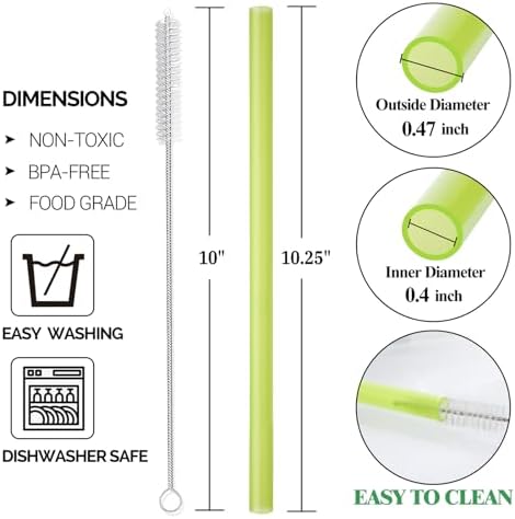 8 Pcs Extra Wide Reusable Smoothie & Boba Straws with 1 Bag & 2 Brushes - Multicolor Big Jumbo, BPA FREE Large Plastic Straws for Smoothies, Bubble Tea(Tapioca, Boba Pearls), Milkshakes
