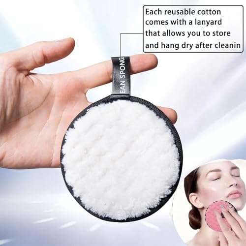 Reusable Soft Makeup Remover Pads for All Skin - 4 Pack Microfiber Face Rounds Wipes Heavy Mascara Eye Shadow Facial Cleansing Puffs Foundation, Washable Removal Cloth, Chemical Free