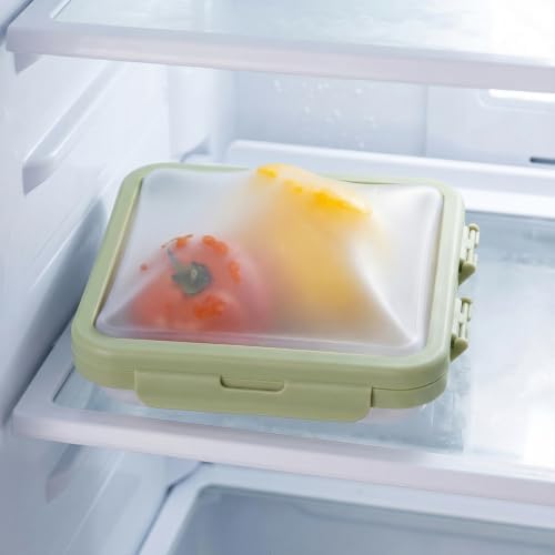 Reusable Silicone Food Storage Container with Lid Avocado Saver(6.5 cups/0.4 gal), Onion Keeper, Foldable Silicone Kitchen Organizers for Fridge