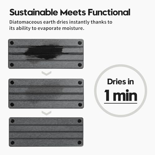 Razborci 2 Pack Fast Drying Water Absorbing Diatomite Stone Mat Tray for Kitchen & Bathroom Counter - Instant Dry Sink Caddy Organizer - Vanity Holder for Soap and Sponge – Charcoal 10" x 4"