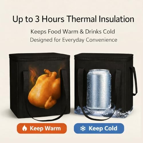 2-Pack, XL-Large Insulated Grocery Shopping Bags, Black, Reusable Bag