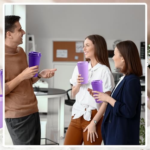 FillTouch 12 Pcs 16 oz Reusable Coffee Cups with Lids, Purple Gradient