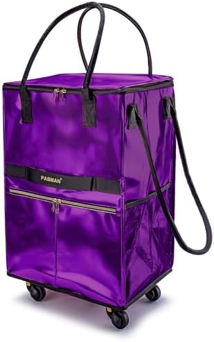 PASMAN Reusable Foldable Rolling Grocery Bag on 5 Wheels,Medium,Purple