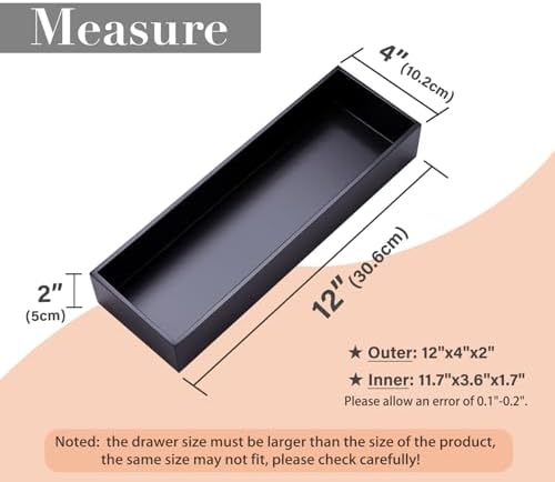 Bamboo Drawer Organizer Box for Office Home Black Orgnizer Boxes Office Organizer Boxes, Black 12"*4"