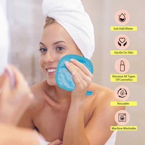 HOMEXCEL Makeup Remover Cloth 12 Pack Reusable Makeup Remover Pads Washable