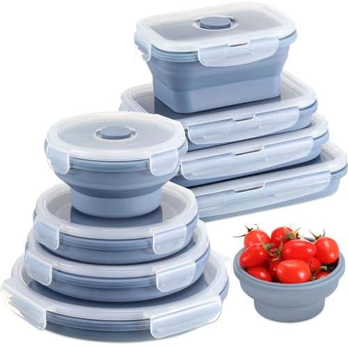 Nuanchu 8 Pcs Collapsible Food Storage Containers, Blue