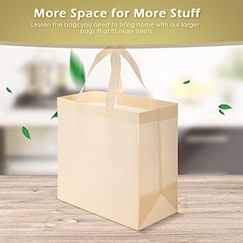Reginary 50 Pcs Reusable Tote Bags Shopping Bags Non Woven, Beige