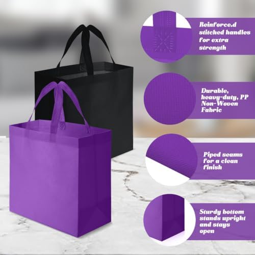 Reginary 100 PCS Non Woven Tote Bags Bulk,Black & Purple
