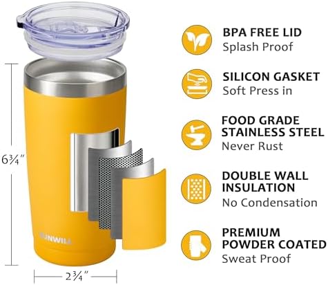 SUNWILL Coffee Tumbler, 20 oz Insulated Travel Mug Stainless Steel