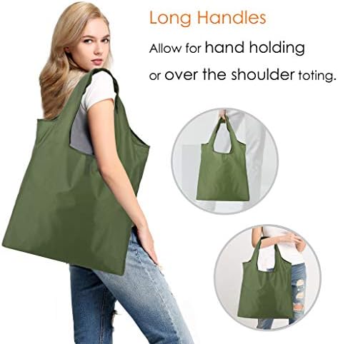 BeeGreen Dark Green Reusable Grocery Bags Bulk 10 Packs, Kitchen Reusable Shopping Bags 50LBS Large, Machine Washable Durable, Easily Foldable with a Storage Bag