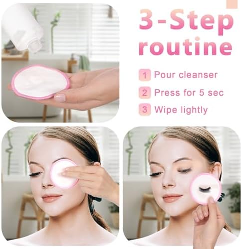 Foaincore 40 Pcs Reusable Makeup Remover Pads with Mesh Storage Bag and Bamboo Box Washable Bamboo Cotton Rounds Soft Reusable Face Pad for Toner Skin Various Skin Care Products(White Pink)
