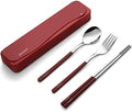 DEVICO Travel Utensils with Case, 4Pcs Portable Silverware Set for Work, 18/8 Stainless Steel Reusable Cutlery, Korean Spoon and Chopsticks Fork for Camping, School, Lunch Box Accessories (Red)