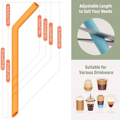 NiHome 6 PCS Extra Wide Reusable Bent Silicone Straws for Boba & Smoothies
