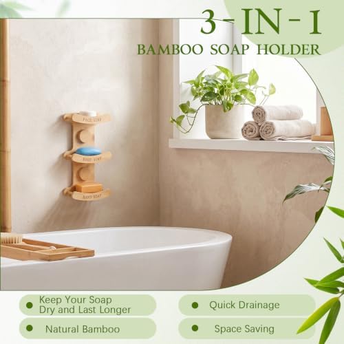 3-Tier Bamboo Soap Dish for Shower, Wall Mounted