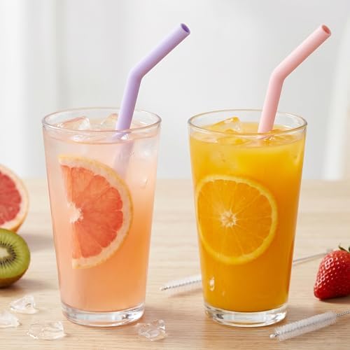 NiHome 6-Pack Wide Reusable Bent Silicone Straws for Smoothies, Milkshake