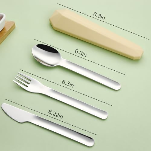 DEVICO Utensils for Lunch Box, 4Pcs Travel Silverware Set with Case, Yellow