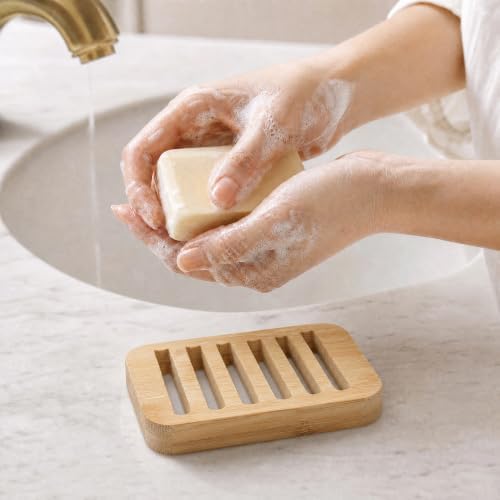 Bamboo Soap Dish, Soap Holder Soap Case Sponge Tray Sponge Drain Rack for Kitchen & Bathroom