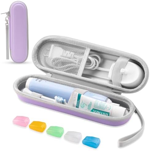 Toothbrush Travel Case for Oral B/Oral-B Pro 1000 1500 5000 7000 & Philips Sonicare 4100 1100 5300 5100 6100/iO Electric Toothbrush, Hard Protective Storage Bag (Light purple case with toothbrush cap)