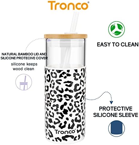 Tronco 20 oz Glass Tumbler with Lids and Straws, Reusable Iced Coffee Cups
