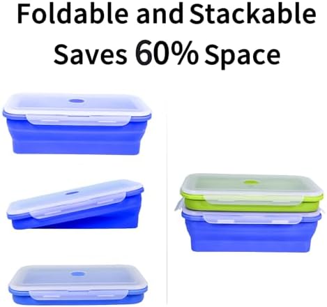 82.8oz Extra Large Collapsible Silicone Food Storage Containers with Lids, 2 Pack Meal Prep Bento Lunch Boxes for Kitchen Office Travel Camping, Microwave Freezer Dishwasher Safe, BPA Free,