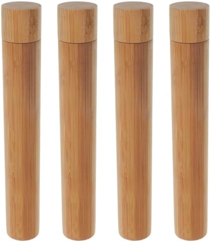 4PCS Travel Bamboo Toothbrush Case - Empty Portable Reusable Toothbrush Tube with Cover for Travel Trip Camping - Personal Tools Container Holder Organizer