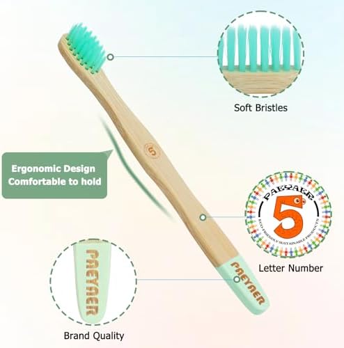 6 Pack Bamboo Kids Toothbrushes - Extra Soft Toothbrush for Kids - Natural Toothbrush Set Designed for Children Ages 3 and Up (Multicolor)