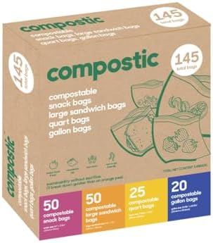 Compostic Compostable Sandwich, Snack, Gallon, Quart Bags Variety, 145 Ct