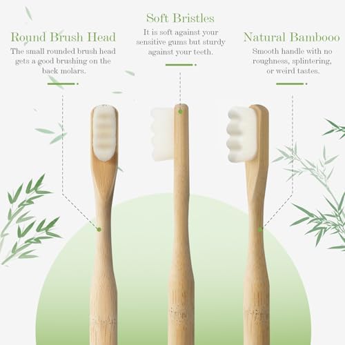 Daletu Extra Soft Bamboo Toothbrushes for Sensitive Gums, 20000 Extra Soft Bristle Toothbrushes for Adults, Eco-Friendly, Natural Wooden Organic Micro Nano Bamboo Bristle Toothbrush - 4 Pack