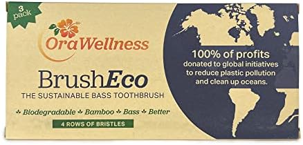 OraWellness BrushEco Bamboo Toothbrush, 4 Rows, Wooden Toothbrush