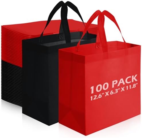 Reginary 100 PCS Non Woven Tote Bags Bulk,Red,Black